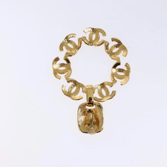 CHANEL COCO Mark Earring Metal Gold CC Auth 135951V - Picture 2 of 10